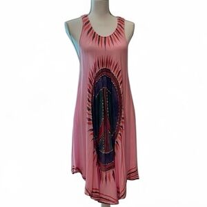 India Boutique swim cover up dress ONE SIZE Beach Hippie Boho Pink PEACE SIGN ☮️
